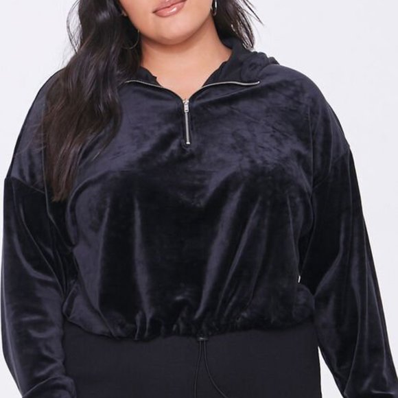 Crushed Velvet Cropped Hoodie Plus Size - Picture 2 of 2